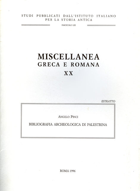 BIBLIOGRAFIA ARCHEOLOGICA DI PALESTRINA